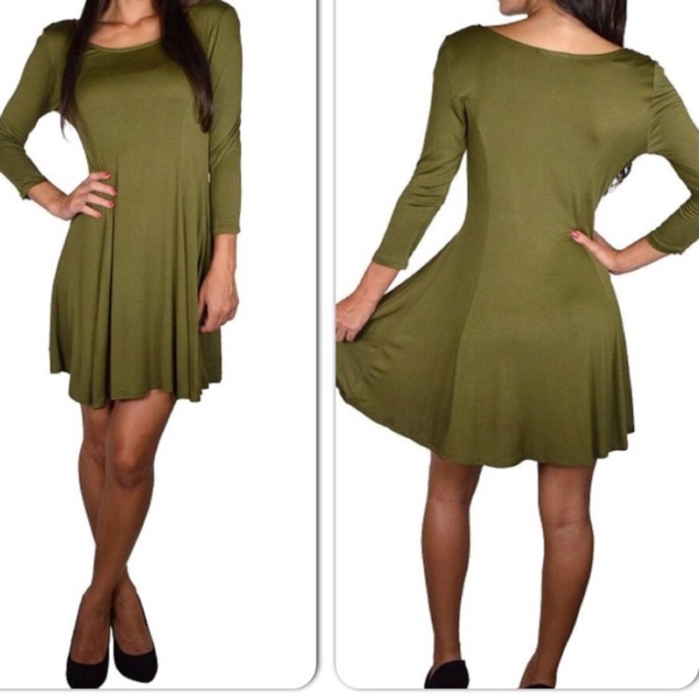 Long sleeve olive jersey dress